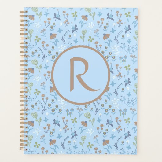 Mead Flowers Blue Monogramed Planner (Voorkant)