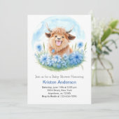 Meadow Adventure Blue Highland Koe Boy Baby shower Kaart (Staand voorkant)