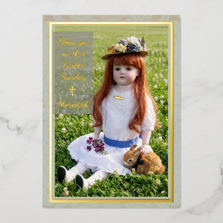Meadow Antique Doll Flat Foil Card Folie Feestdagenkaart