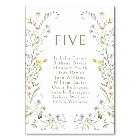 Meadow Bloem Wildflower Bruiloft Tafelnummers (Voorkant)