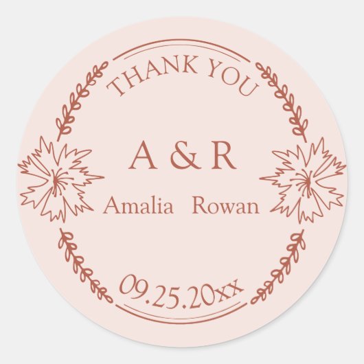 Meadow bloemen bruiloft gunst Dank u Ronde Sticker (Voorkant)