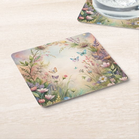 Meadow bloemen en vlinders kartonnen onderzetters (Schuin)