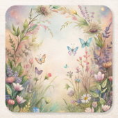 Meadow bloemen en vlinders kartonnen onderzetters (Voorkant)
