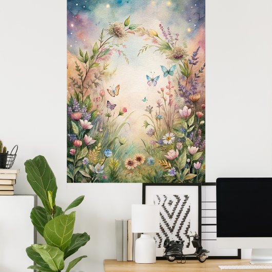 Meadow bloemen en vlinders poster (Thuiskantoor)
