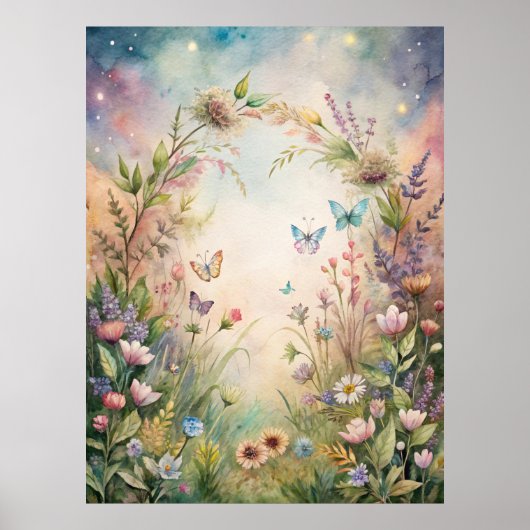 Meadow bloemen en vlinders poster (Voorkant)