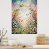 Meadow bloemen en vlinders poster (Keuken)