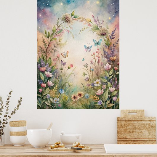 Meadow bloemen en vlinders poster (Keuken)