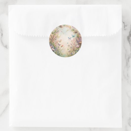 Meadow bloemen en vlinders ronde sticker (Tas)