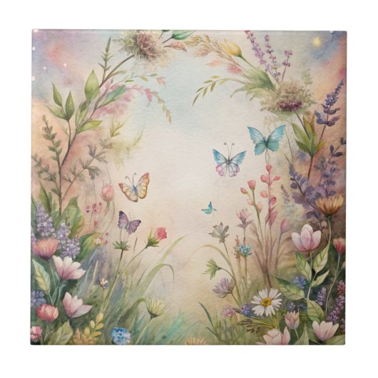 Meadow bloemen en vlinders tegeltje (Voorkant)