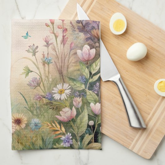 Meadow bloemen en vlinders theedoek (Quarter Fold)