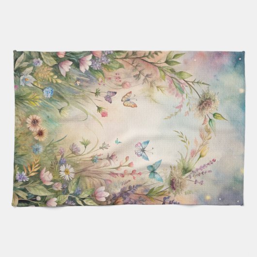 Meadow bloemen en vlinders theedoek (Horizontaal)
