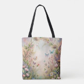 Meadow bloemen en vlinders tote bag (Achterkant)