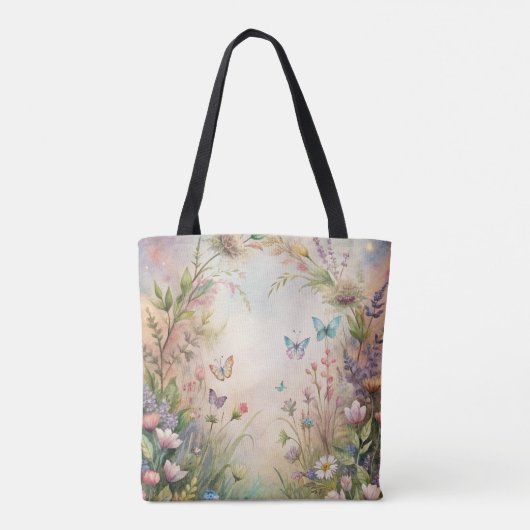 Meadow bloemen en vlinders tote bag (Achterkant)
