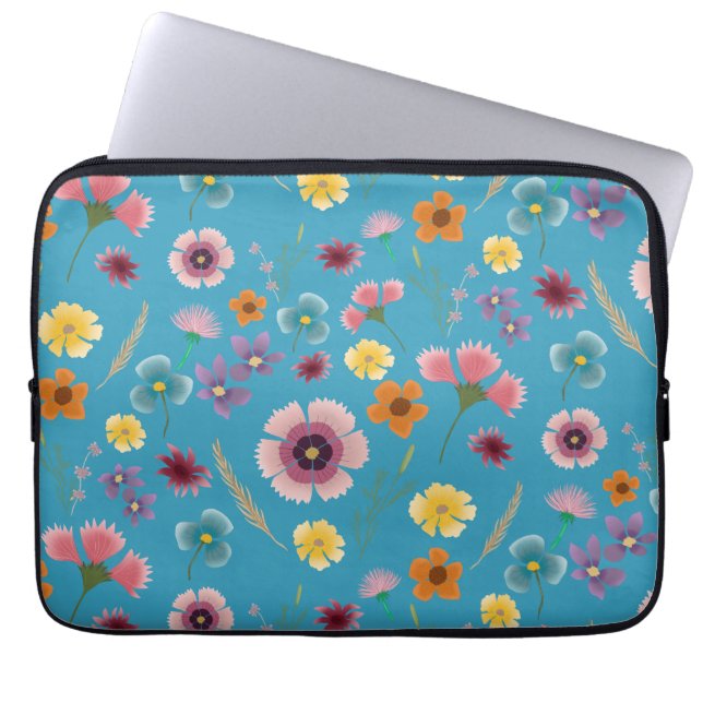 Meadow bloemen in blauwe laptop sleeve (Voorkant)