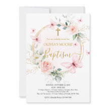 Meadow Bloemen Vlinder Baptisme Uitnodiging