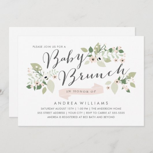Meadow Blooms Baby Brunch Invite Kaart (Voorkant / Achterkant)