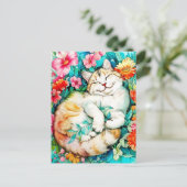 Meadow Blossom Cat Bliss Waterverf Feestdagenkaart (Staand voorkant)