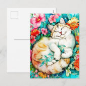 Meadow Blossom Cat Bliss Waterverf Feestdagenkaart (Voorkant / Achterkant)