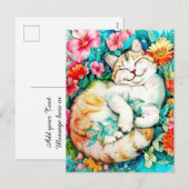 Meadow Blossom Cat Bliss Waterverf Feestdagenkaart (Voorkant / Achterkant)