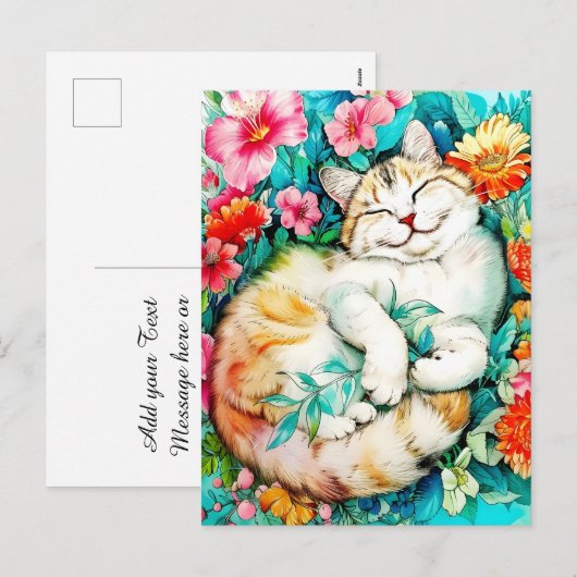 Meadow Blossom Cat Bliss Waterverf Feestdagenkaart (Voorkant / Achterkant)