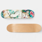 Meadow Blossom Cat Bliss Waterverf Persoonlijk Skateboard (Horizontaal)