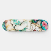 Meadow Blossom Cat Bliss Waterverf Persoonlijk Skateboard (Horizontaal)