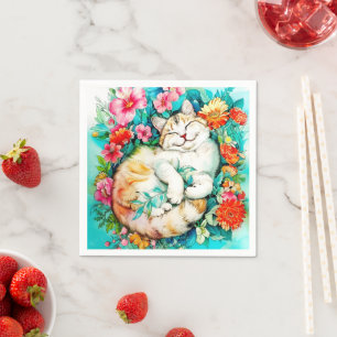 Meadow Blossom Cat Bliss Waterverf Servet