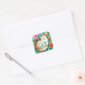 Meadow Blossom Cat Bliss Waterverf Vierkante Sticker (Envelop)