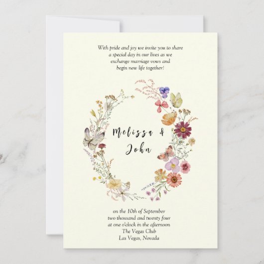 Meadow Bohemian Wildflower Wedding Kaart (Voorkant)