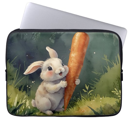 Meadow Bunny Dreams: Whimsical Electronics Bag Laptop Sleeve (Voorkant)