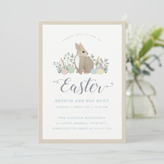 Meadow Bunny - Easter Brunch Invitation Kaart (Staand voorkant)