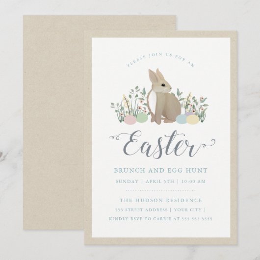 Meadow Bunny - Easter Brunch Invitation Kaart (Voorkant / Achterkant)