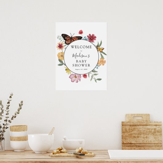Meadow Butterfly Baby shower Welkomstwoord Poster (Keuken)