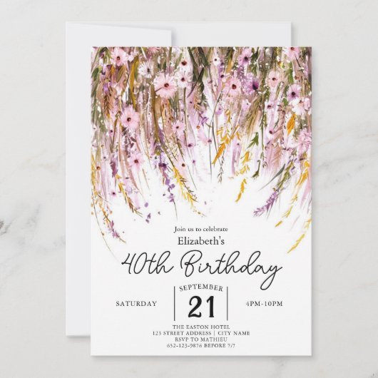 Meadow Custom Wildflower 40e verjaardag Kaart (Voorkant)