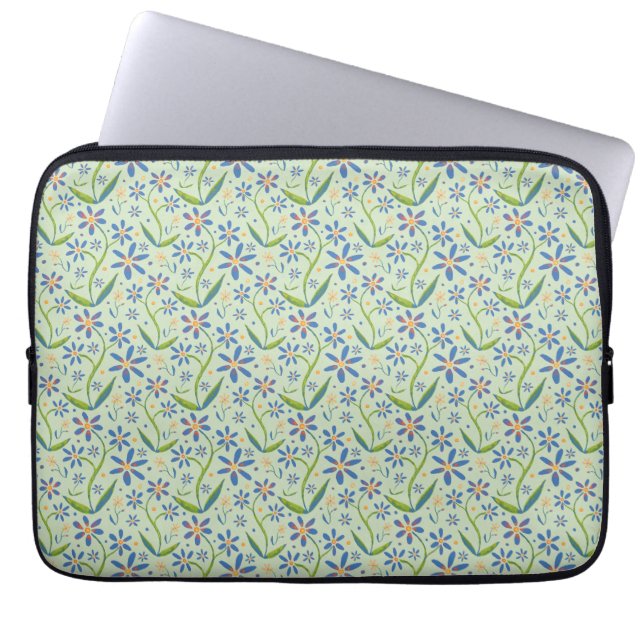 Meadow | Dancing Watercolor Daisies Laptop Sleeve (Voorkant)