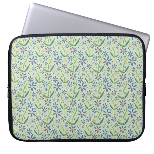 Meadow | Dancing Watercolor Daisies Laptop Sleeve (Voorkant)