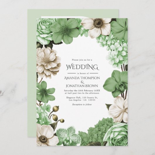 Meadow Fern, Pistachio Silk & Willow Ivory Wedding Kaart (Voorkant / Achterkant)