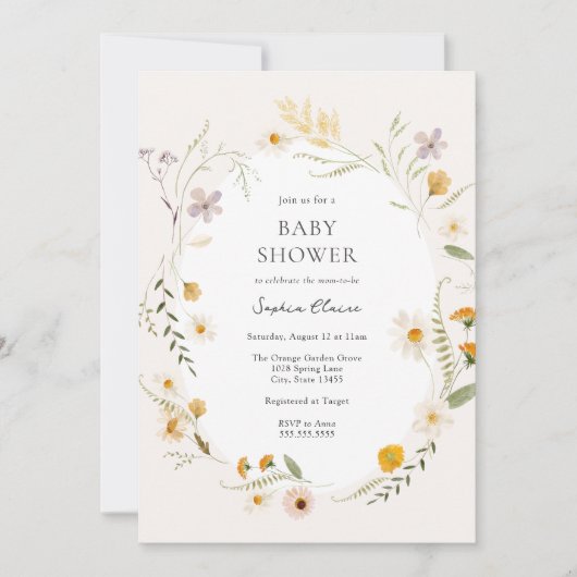 Meadow Field Wildflowers Baby shower Kaart (Voorkant)