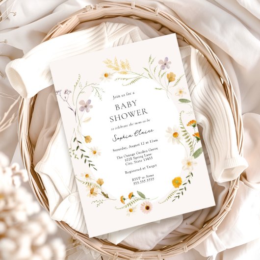 Meadow Field Wildflowers Baby shower Kaart