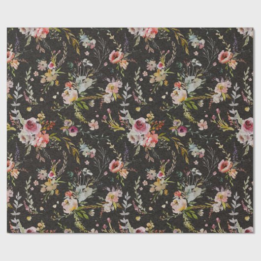 Meadow Floral - Black Gift Wrap Cadeaupapier (Vlak)