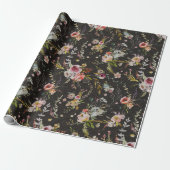 Meadow Floral - Black Gift Wrap Cadeaupapier (Uitgerold)