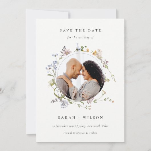 Meadow Floral Wreatfoto Save the Date Invite Bedankkaart (Voorkant)