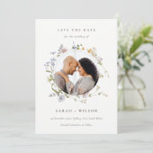 Meadow Floral Wreatfoto Save the Date Invite Bedankkaart (Staand voorkant)
