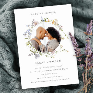 Meadow Floral Wreath Couples Shower Photo Invite Bedankkaart