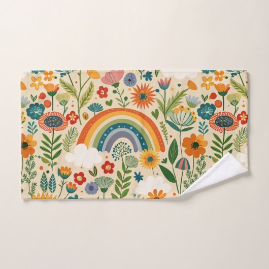 Meadow Florals Rainbow Aangepast patroon Bad Handdoek (Handdoek)