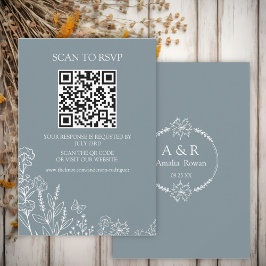 Meadow Flowers Blauw Grijs Scan QR RSVP kaart