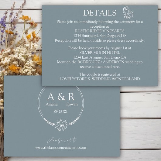 Meadow Flowers Blauw Grijs Wedding Details Informatiekaartje
