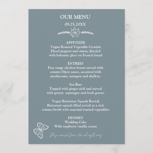 Meadow Flowers Blauw Grijs Wedding Menu (Voorkant)