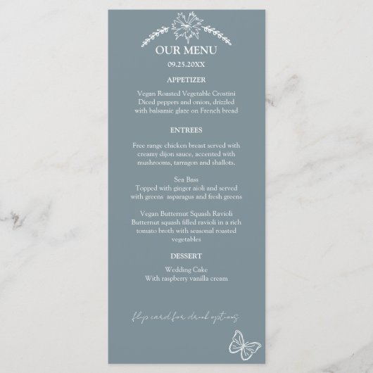 Meadow Flowers Blauw Grijs Wedding Menu (Voorkant)