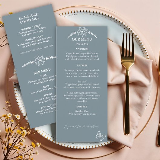 Meadow Flowers Blauw Grijs Wedding Menu